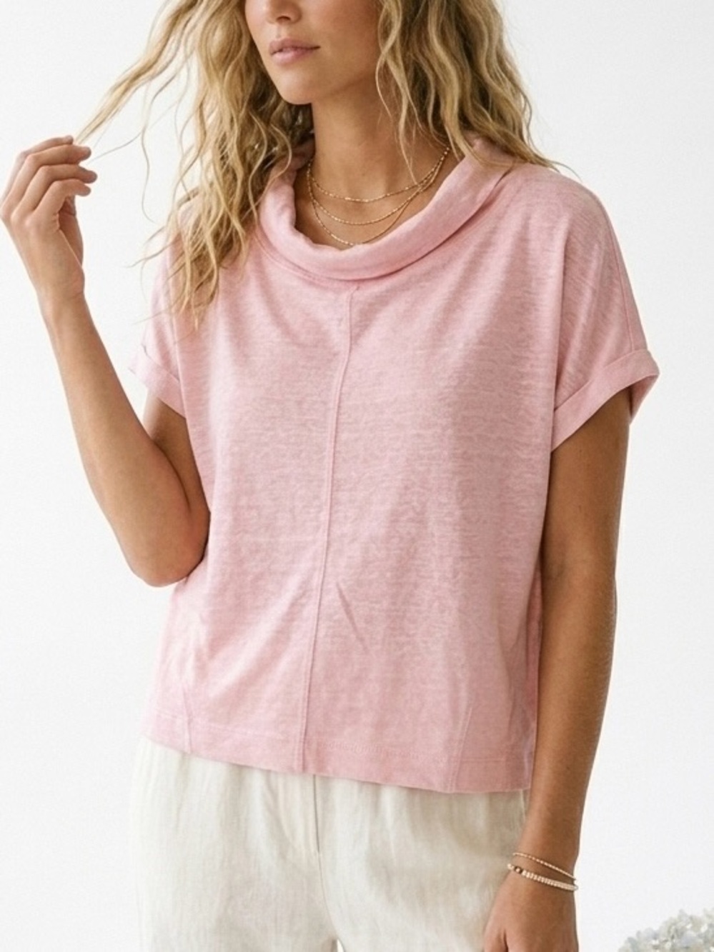 Poetry Linen Boat Neck Top Pink 1 NWT